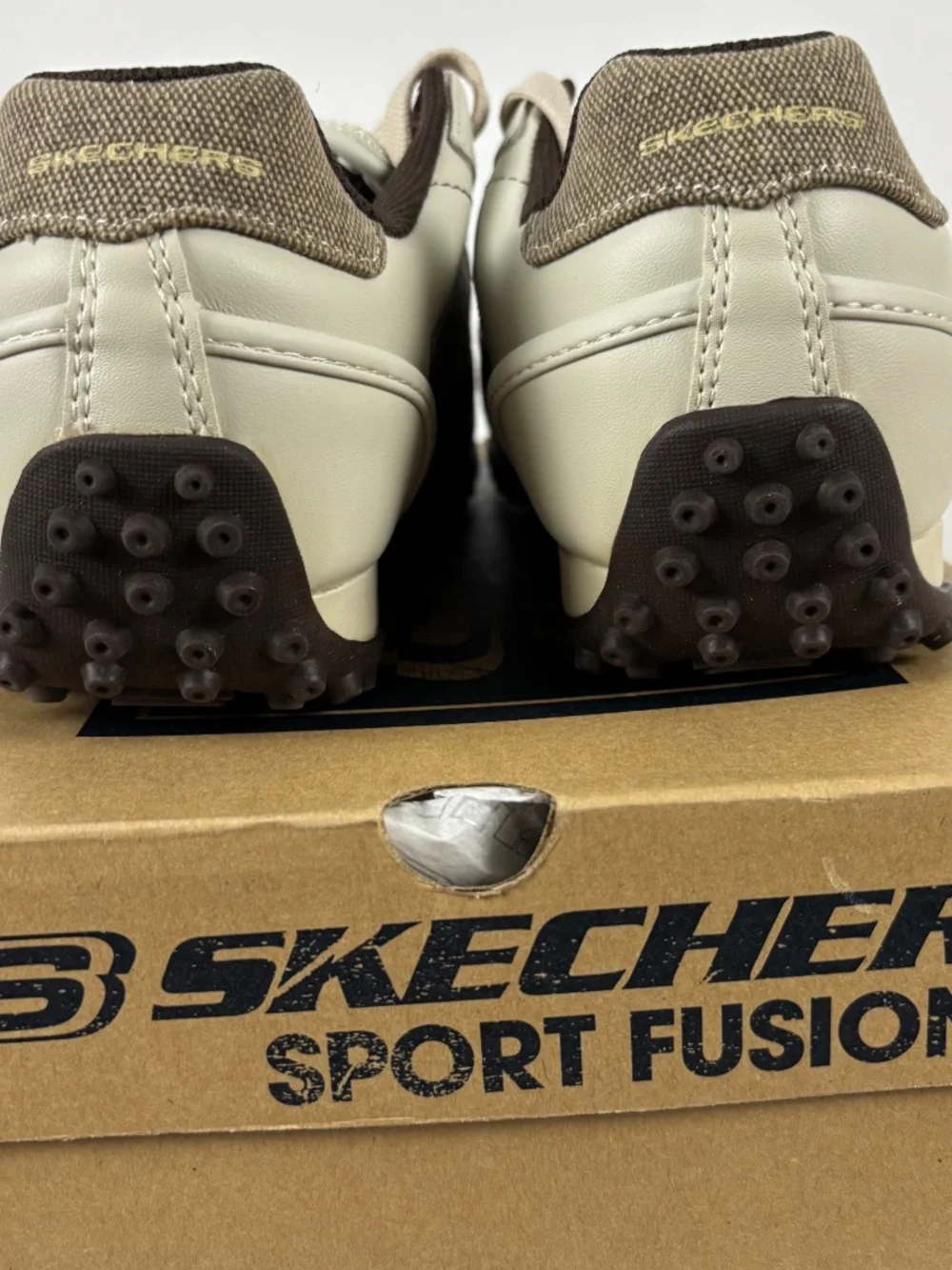 Skechers, Cream, Leather, Lace-Up, Sneakers, Brown Accents, size 8.5 urban track